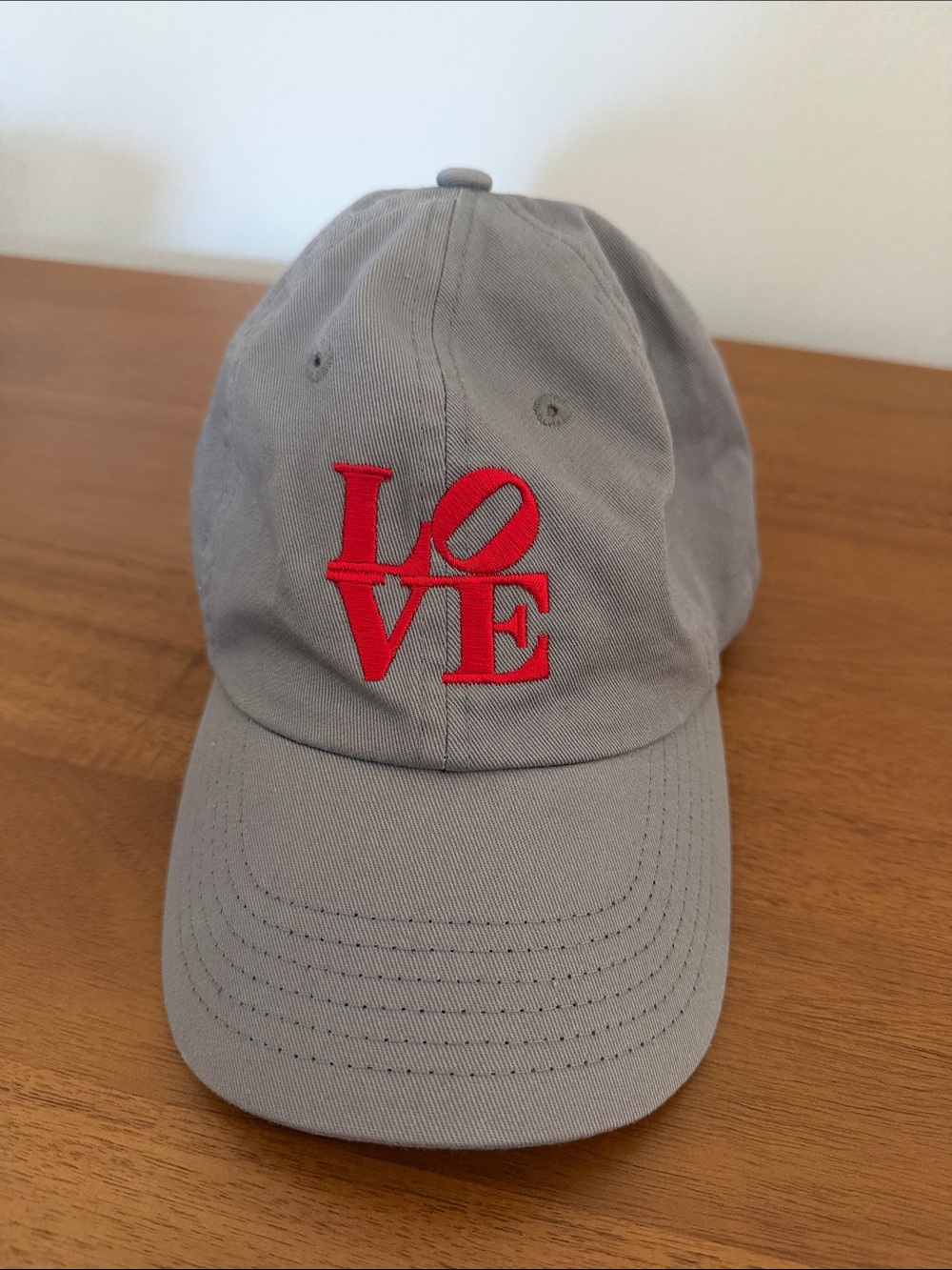 Grey Baseball Cap with Red LOVE Embroidery